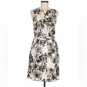 LOFT Black and Cream Floral Midi Dress - Size 8 - Perfect condition